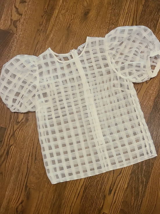 English Factory Tops - English Factory White Grid Sheer Blouse